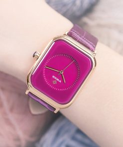 WWOOR Purple Watch Women Simple Style Quartz Rectangle Watch Top Brand Luxury Ladies Dress Wristwatches Leather Casual Big Clock