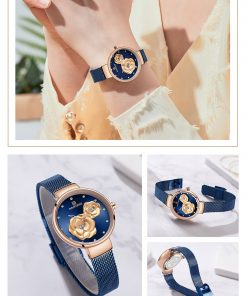 NAVIFORCE Women Watch Top Brand Luxury Silver Rose Gold Ladies Wristwatch Mesh Stainless Steel Bracelet Flower Female Clock 5013