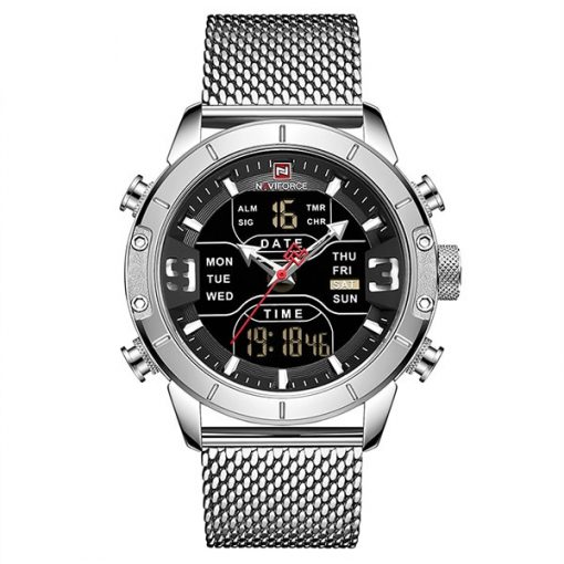 NAVIFORCE Sport Analog Digital Watches Men Luxury Brand Stainless Steel Sports Men's Watches Digital Waterproof Man Watch