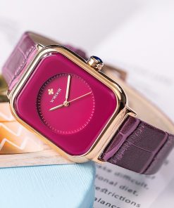 WWOOR Purple Watch Women Simple Style Quartz Rectangle Watch Top Brand Luxury Ladies Dress Wristwatches Leather Casual Big Clock