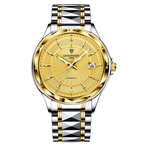 LIGE Original Brand Wrist Watches Mens Automatic Self-Wind Tungsten Steel Waterproof Business Mechanical Watch Relogio Masculino