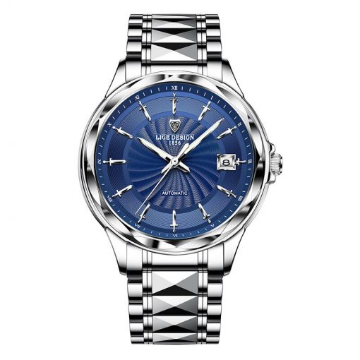 LIGE Original Brand Wrist Watches Mens Automatic Self-Wind Tungsten Steel Waterproof Business Mechanical Watch Relogio Masculino