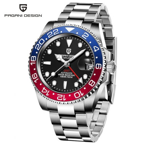 PAGANI DESIGN GMT 40mm Mechanical Watch Men's Top Brand Stainless Steel Sports Waterproof Automatic Watch Relogio Masculino