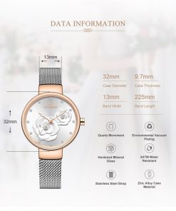 NAVIFORCE Women Watch Top Brand Luxury Silver Rose Gold Ladies Wristwatch Mesh Stainless Steel Bracelet Flower Female Clock 5013