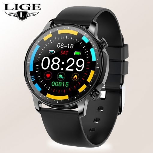 LIGE New Fashion Women Smart Watch Men Full Screen Touch Waterproof Heart Rate Blood oxygen Multifunction Sport Smartwatch