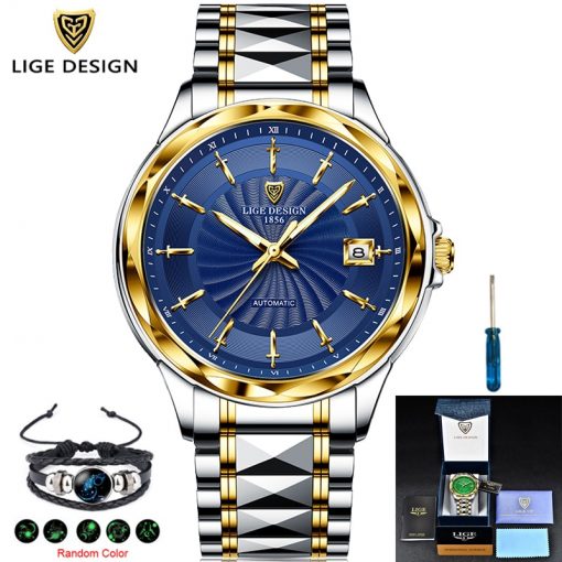 LIGE Original Brand Wrist Watches Mens Automatic Self-Wind Tungsten Steel Waterproof Business Mechanical Watch Relogio Masculino