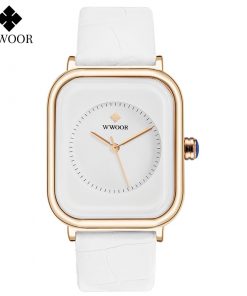 WWOOR Purple Watch Women Simple Style Quartz Rectangle Watch Top Brand Luxury Ladies Dress Wristwatches Leather Casual Big Clock