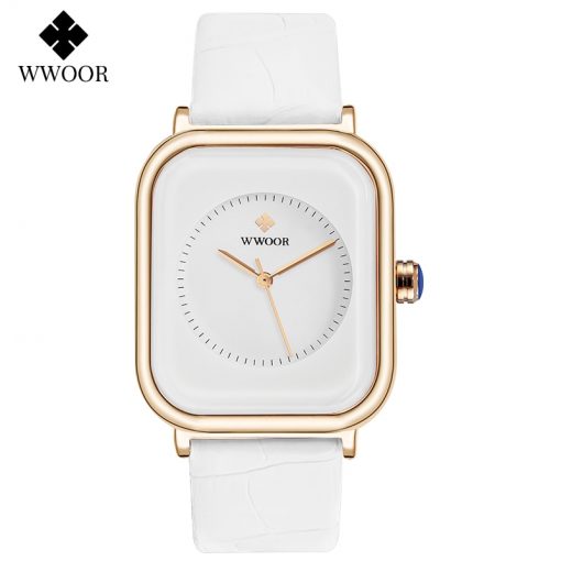 WWOOR Purple Watch Women Simple Style Quartz Rectangle Watch Top Brand Luxury Ladies Dress Wristwatches Leather Casual Big Clock