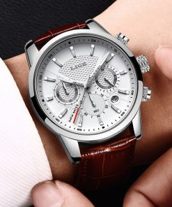 New Mens Watches LIGE Top Brand Leather Chronograph Waterproof Sport Automatic Date Quartz Watch For Men Relogio Masculino