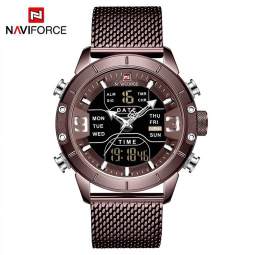 NAVIFORCE Sport Analog Digital Watches Men Luxury Brand Stainless Steel Sports Men's Watches Digital Waterproof Man Watch