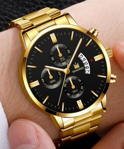 Luxury Men Military Quartz Watch Men Stainless Steel Gold Calendar Date Wristwatch Male Clock Relogio Direct