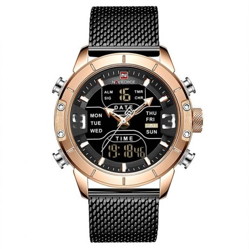 NAVIFORCE Sport Analog Digital Watches Men Luxury Brand Stainless Steel Sports Men's Watches Digital Waterproof Man Watch