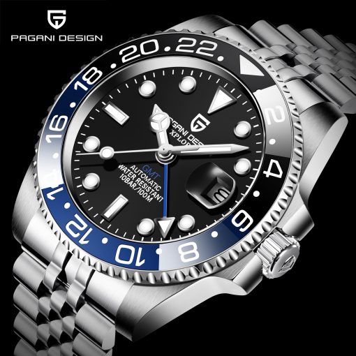 PAGANI DESIGN GMT 40mm Mechanical Watch Men's Top Brand Stainless Steel Sports Waterproof Automatic Watch Relogio Masculino