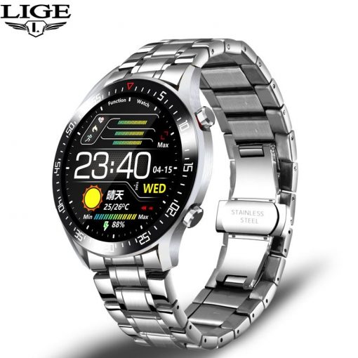 LIGE Smart Watch Men smartwatch LED Full Touch Screen For Android iOS Heart Rate Blood Pressure Monitor Waterproof Fitness Watch