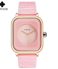 WWOOR Purple Watch Women Simple Style Quartz Rectangle Watch Top Brand Luxury Ladies Dress Wristwatches Leather Casual Big Clock