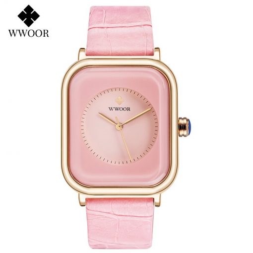 WWOOR Purple Watch Women Simple Style Quartz Rectangle Watch Top Brand Luxury Ladies Dress Wristwatches Leather Casual Big Clock