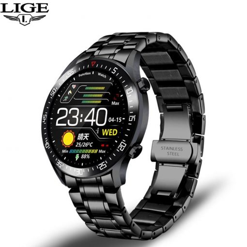 LIGE Smart Watch Men smartwatch LED Full Touch Screen For Android iOS Heart Rate Blood Pressure Monitor Waterproof Fitness Watch