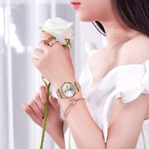 WLISTH Women Watch Tungsten Steel Women Watches Lovers Gift Rose Gold Chinese-English Calendar Quartz Clock Waterproof Watch