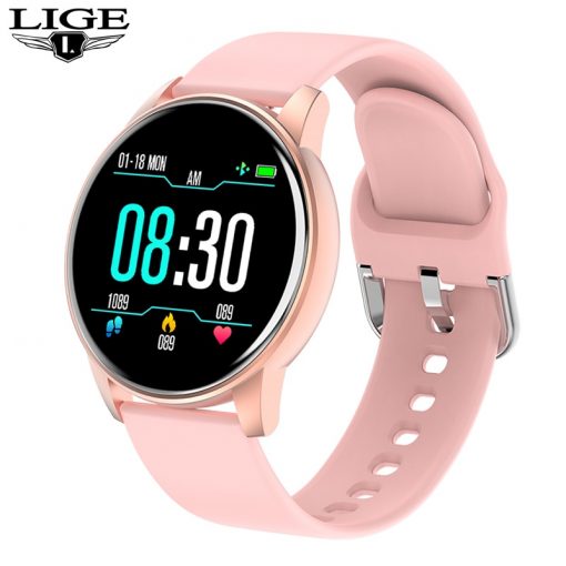 LIGE New Fashion Women Smart Watch Men Full Screen Touch Waterproof Heart Rate Blood oxygen Multifunction Sport Smartwatch