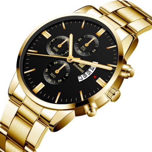 Luxury Men Military Quartz Watch Men Stainless Steel Gold Calendar Date Wristwatch Male Clock Relogio Direct