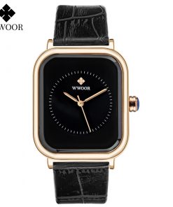 WWOOR Purple Watch Women Simple Style Quartz Rectangle Watch Top Brand Luxury Ladies Dress Wristwatches Leather Casual Big Clock