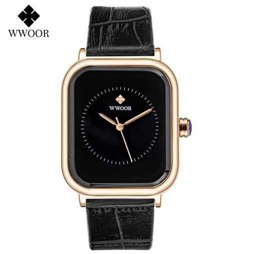 WWOOR Purple Watch Women Simple Style Quartz Rectangle Watch Top Brand Luxury Ladies Dress Wristwatches Leather Casual Big Clock