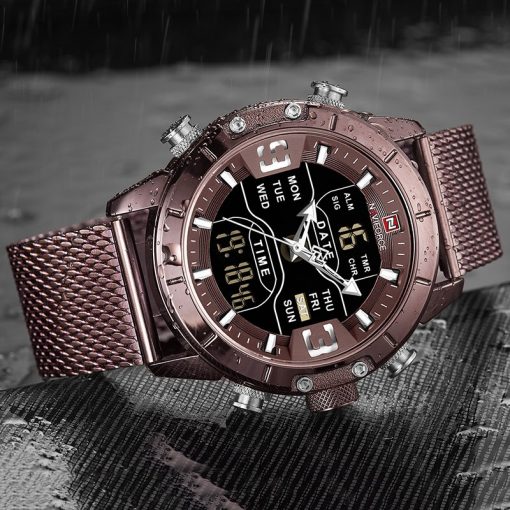 NAVIFORCE Sport Analog Digital Watches Men Luxury Brand Stainless Steel Sports Men's Watches Digital Waterproof Man Watch