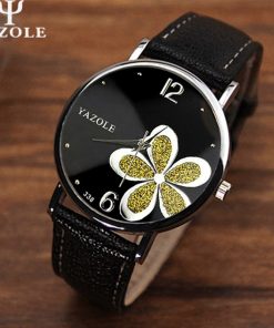 Yazole Watches Women 2019 Fashion Leather Strap Flower Female Clock Ladies Quartz Wrist Watch Montre Femme Relogio Feminino