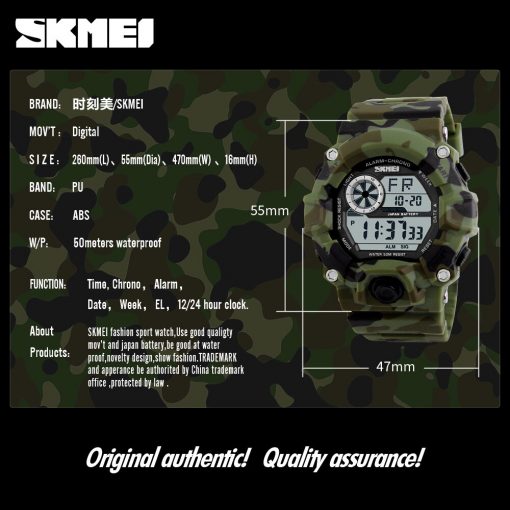 SKMEI Outdoor Sport Watch Men Alarm Clock 5Bar Waterproof Military Watches LED Display Shock Digital Watch Reloj Hombre 2019