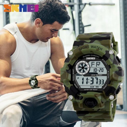 SKMEI Outdoor Sport Watch Men Alarm Clock 5Bar Waterproof Military Watches LED Display Shock Digital Watch Reloj Hombre 2019