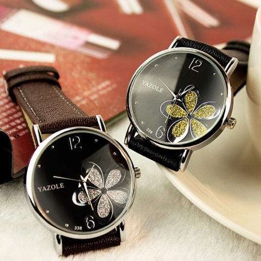 Yazole Watches Women 2019 Fashion Leather Strap Flower Female Clock Ladies Quartz Wrist Watch Montre Femme Relogio Feminino