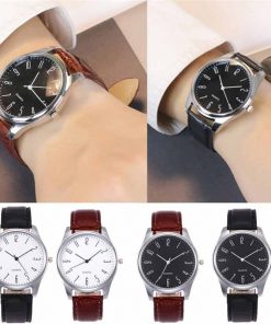 Mens Simple Business Fashion Leather Quartz Wrist Watch