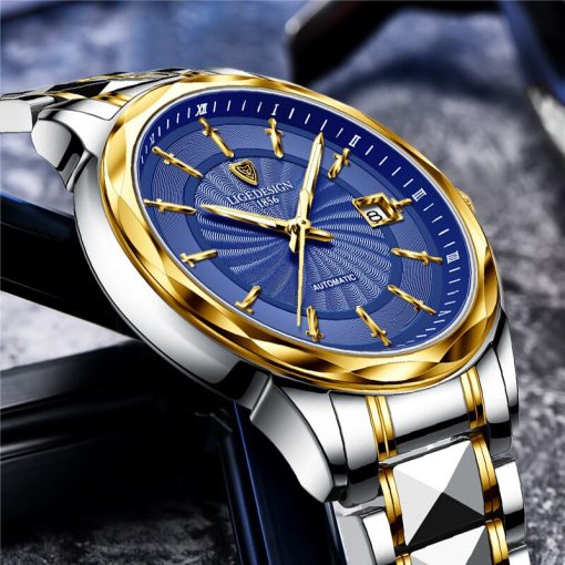 LIGE Original Brand Wrist Watches Mens Automatic Self-Wind Tungsten Steel Waterproof Business Mechanical Watch Relogio Masculino