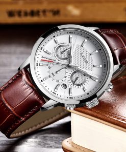 New Mens Watches LIGE Top Brand Leather Chronograph Waterproof Sport Automatic Date Quartz Watch For Men Relogio Masculino