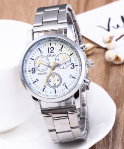 Classic Geneva Silver Men Watch Crystal Glass Stainless Steel Analog Quartz Wrist Watch luxury Masculino Reloj watch men relogio