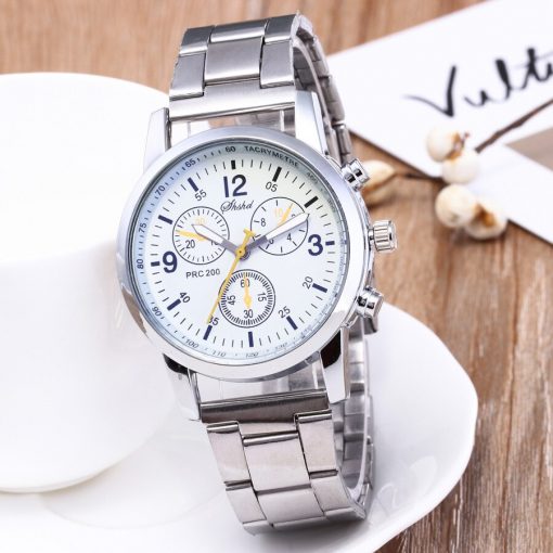 Classic Geneva Silver Men Watch Crystal Glass Stainless Steel Analog Quartz Wrist Watch luxury Masculino Reloj watch men relogio