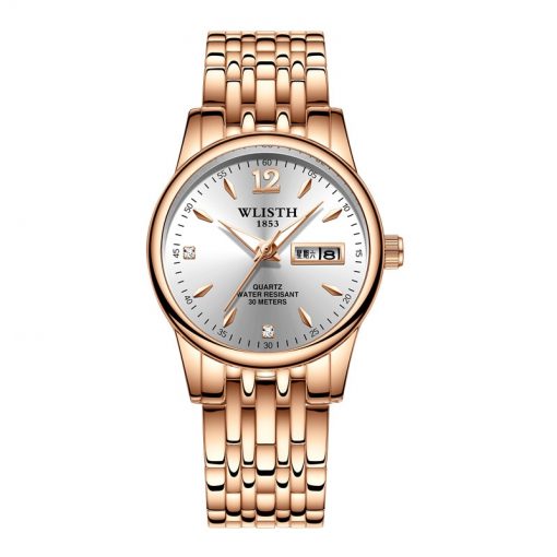 WLISTH Women Watch Tungsten Steel Women Watches Lovers Gift Rose Gold Chinese-English Calendar Quartz Clock Waterproof Watch