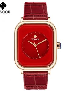 WWOOR Purple Watch Women Simple Style Quartz Rectangle Watch Top Brand Luxury Ladies Dress Wristwatches Leather Casual Big Clock