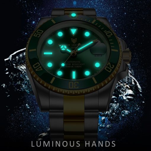 LIGE New Men Mechanical Wristwatch Stainless Steel 100ATM Waterproof Watch Top Brand Luxury Sports Men Watches Reloj Hombre