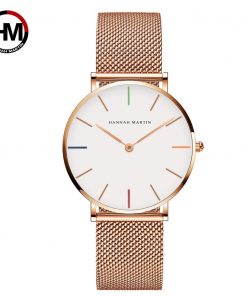 Japan Quartz Movement High Quality 36mm hannah Martin Women Stainless Steel Mesh Rose Gold Waterproof Ladies Watch Dropshipping