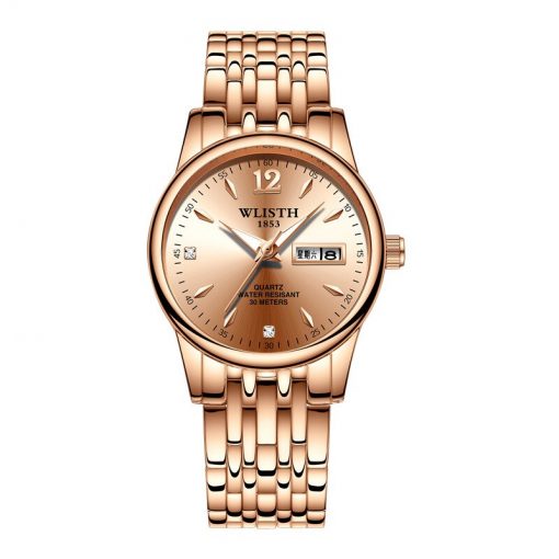 WLISTH Women Watch Tungsten Steel Women Watches Lovers Gift Rose Gold Chinese-English Calendar Quartz Clock Waterproof Watch