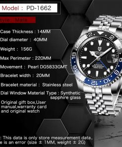 PAGANI DESIGN GMT 40mm Mechanical Watch Men's Top Brand Stainless Steel Sports Waterproof Automatic Watch Relogio Masculino