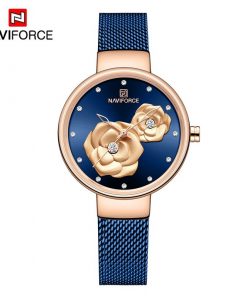 NAVIFORCE Women Watch Top Brand Luxury Silver Rose Gold Ladies Wristwatch Mesh Stainless Steel Bracelet Flower Female Clock 5013