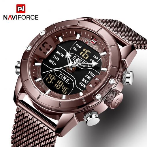 NAVIFORCE Sport Analog Digital Watches Men Luxury Brand Stainless Steel Sports Men's Watches Digital Waterproof Man Watch