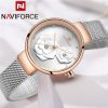 NAVIFORCE Women Watch Top Brand Luxury Silver Rose Gold Ladies Wristwatch Mesh Stainless Steel Bracelet Flower Female Clock 5013