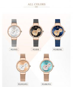 NAVIFORCE Women Watch Top Brand Luxury Silver Rose Gold Ladies Wristwatch Mesh Stainless Steel Bracelet Flower Female Clock 5013