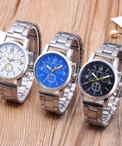 Classic Geneva Silver Men Watch Crystal Glass Stainless Steel Analog Quartz Wrist Watch luxury Masculino Reloj watch men relogio